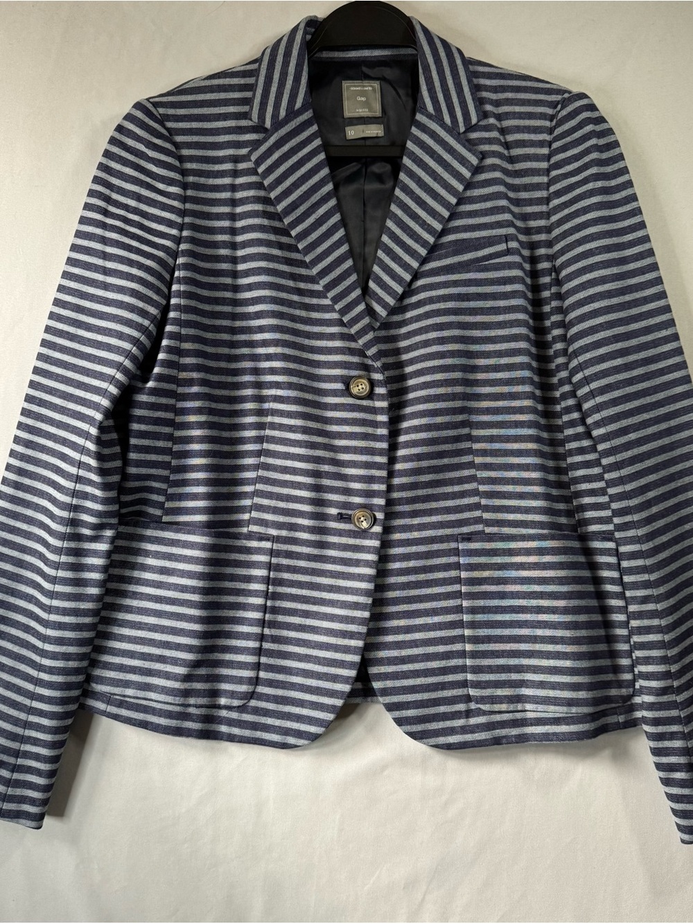 Gap Striped Navy & Gray Women’s 2 Button Blazer Sz 10 Jacket